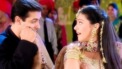 Salman Khan and Kajol in a still from Kuch Kuch Hota Hai song Sajan Ji Ghar Aaye. Salman Khan and Kajol in a still from Kuch Kuch Hota Hai song Sajan Ji Ghar Aaye.