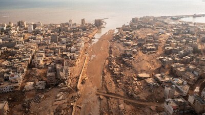 A tsunami-sized flash flood broke through two ageing dams upstream from the coastal city after the Mediterranean Storm Daniel lashed the area on September 10. (Reuters) A tsunami-sized flash flood broke through two ageing dams upstream from the coastal city after the Mediterranean Storm Daniel lashed the area on September 10. (Reuters)
