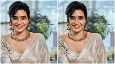 Karishma played muse to fashion designer Sanchita Vijay and picked a stunning silk saree from the shelves oof the designer.&nbsp; (Instagram/@karishmaktanna)