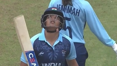 Shafali Verma celebrates after scripting history. Shafali Verma celebrates after scripting history.