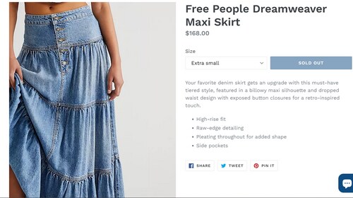 Sara's denim maxi skirt is priced at $168, which translates to ₹13,963. (shopboxie.com) Sara's denim maxi skirt is priced at $168, which translates to ₹13,963. (shopboxie.com)
