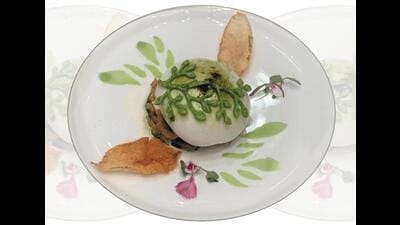 At the G20 Summit, guests were served vegetarian dishes such as foxtail millet leaf crisps topped with a yoghurt sphere and spiced chutney. At the G20 Summit, guests were served vegetarian dishes such as foxtail millet leaf crisps topped with a yoghurt sphere and spiced chutney.
