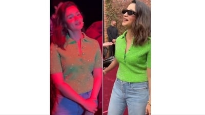 Gucci ambassador Alia Bhatt sizzles at Milan Fashion Week in eye-catching green bling T-shirt, denim bellbottom jeans (Photo by Twitter/spicdles) Gucci ambassador Alia Bhatt sizzles at Milan Fashion Week in eye-catching green bling T-shirt, denim bellbottom jeans (Photo by Twitter/spicdles)