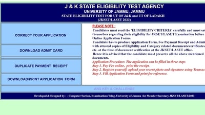 University of Jammu releases admit card for JKSET/LASET 2023 exam on www.jujkset.in University of Jammu releases admit card for JKSET/LASET 2023 exam on www.jujkset.in