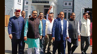 Opposition leaders staging a walkout on Friday. (Deepak Sansta/HT) Opposition leaders staging a walkout on Friday. (Deepak Sansta/HT)