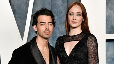 FILE - Joe Jonas, left, and Sophie Turner appear at the Vanity Fair Oscar Party on March 12, 2023, in Beverly Hills, Calif.  (Photo by Evan Agostini/Invision/AP, File) (Evan Agostini/Invision/AP)