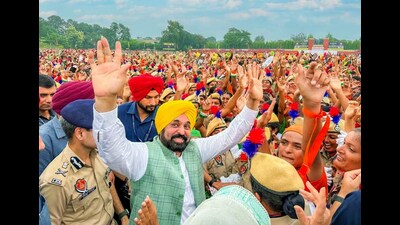 Punjab chief minister Bhagwant Mann during the passing out parade of 2,999 constables who have completed training at the PAP campus, in Jalandhar on Friday. (HT photo) Punjab chief minister Bhagwant Mann during the passing out parade of 2,999 constables who have completed training at the PAP campus, in Jalandhar on Friday. (HT photo)