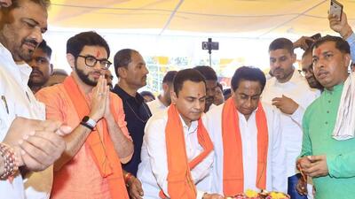 Shiva Sena (UTB) leader Aditya Thackeray, along with Madhya Pradesh Congress chief Kamal Nath in MP on Friday (Twitter/@AUThackeray) Shiva Sena (UTB) leader Aditya Thackeray, along with Madhya Pradesh Congress chief Kamal Nath in MP on Friday (Twitter/@AUThackeray)