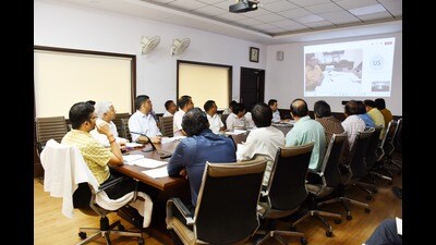 The virtual review meeting chaired by principal secretary (urban development) Amrit Abhijat underway on Thursday. (HT Photo) The virtual review meeting chaired by principal secretary (urban development) Amrit Abhijat underway on Thursday. (HT Photo)