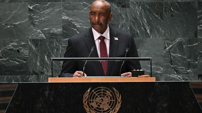 President of the Transitional Sovereignty Council of Sudan Abdel-Fattah Al-Burhan Abdelrahman Al-Burhan addresses the 78th United Nations General Assembly at UN headquarters. (AFP) President of the Transitional Sovereignty Council of Sudan Abdel-Fattah Al-Burhan Abdelrahman Al-Burhan addresses the 78th United Nations General Assembly at UN headquarters. (AFP)
