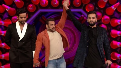 Bigg Boss OTT 2 contestant Abhishek Malhan and host Salman Khan with Elvish Yadav during the reality show's grand finale in August. Bigg Boss OTT 2 contestant Abhishek Malhan and host Salman Khan with Elvish Yadav during the reality show's grand finale in August.