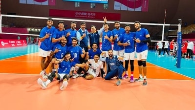 India men's volleyball team poses after victory over Chinese Taipei (SAI) India men's volleyball team poses after victory over Chinese Taipei (SAI)