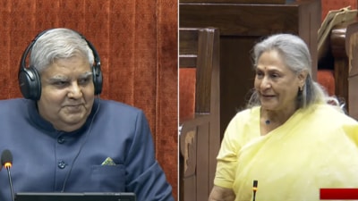 Screengrab of the video of interaction between Jaya Bachchan, Jagdeep Dhankar on Thursday. Screengrab of the video of interaction between Jaya Bachchan, Jagdeep Dhankar on Thursday.