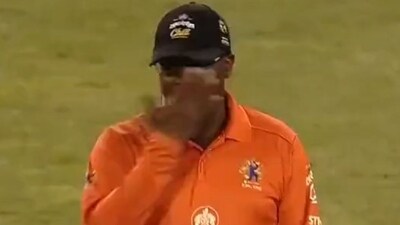 The Caribbean Premier League umpire copied John Cena's gesture. The Caribbean Premier League umpire copied John Cena's gesture.