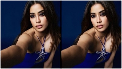 Janhvi looked every bit gorgeous in the bright blue dress featuring a string halter neckline, cut-out details at the torso, and a blue and silver starfish embellishment. (Instagram/@janhvikapoor) Janhvi looked every bit gorgeous in the bright blue dress featuring a string halter neckline, cut-out details at the torso, and a blue and silver starfish embellishment. (Instagram/@janhvikapoor)