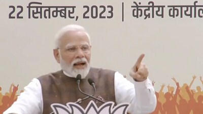 Prime Minister Narendra Modi at BJP Headquarters in New Delhi.