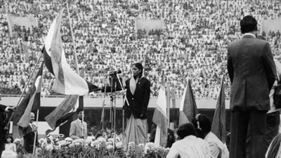 A view of the opening ceremony at the 1982 Asian Games held in New Delhi where Geeta Zutshi takes the athletes’ oath. New Delhi became the only other nation joining Bangkok to host multiple iterations of the Asiad on this occasion. A view of the opening ceremony at the 1982 Asian Games held in New Delhi where Geeta Zutshi takes the athletes’ oath. New Delhi became the only other nation joining Bangkok to host multiple iterations of the Asiad on this occasion.