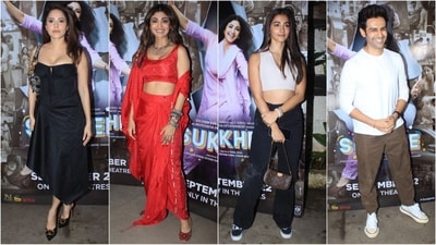 Thursday night was a glamorous affair as numerous B-town celebrities attended a special screening of the Shilpa Shetty starrer movie "Sukhee". The event was graced by the presence of stars like Kartik Aryan, Nushrratt Bharuccha, Pooja Hegde, Rekha, Govinda, Shamita Shetty, Avneet Kaur, Kusha Kapila and many more. Read on to find out who wore what. (HT Photo/VarinderChawla) Thursday night was a glamorous affair as numerous B-town celebrities attended a special screening of the Shilpa Shetty starrer movie "Sukhee". The event was graced by the presence of stars like Kartik Aryan, Nushrratt Bharuccha, Pooja Hegde, Rekha, Govinda, Shamita Shetty, Avneet Kaur, Kusha Kapila and many more. Read on to find out who wore what. (HT Photo/VarinderChawla)
