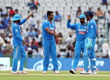 India's Ravichandran Ashwin celebrates the dismissal of Australia's Marnus Labuschagne during the 1st ODI match at Inderjit Singh Bindra Stadium in Mohali (ANI ) India's Ravichandran Ashwin celebrates the dismissal of Australia's Marnus Labuschagne during the 1st ODI match at Inderjit Singh Bindra Stadium in Mohali (ANI )