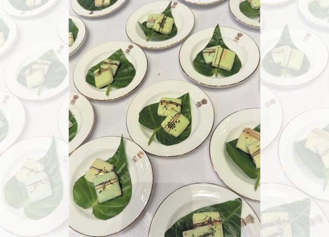 The dinner menu included paan flavoured chocolate leaves. The dinner menu included paan flavoured chocolate leaves.