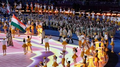 Athletes and team officials of India join the opening ceremony of the 19th Asian Games in Hangzhou, China, Saturday, Sept. 23, 2023 (AP) Athletes and team officials of India join the opening ceremony of the 19th Asian Games in Hangzhou, China, Saturday, Sept. 23, 2023 (AP)