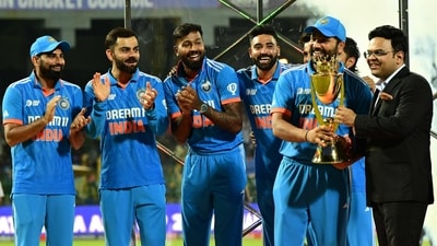 India's captain Rohit Sharma (2R) receives the winning trophy from the chief of the Board of Control for Cricket in India (BCCI) and president of the Asian Cricket Council Jay Shah (AFP) India's captain Rohit Sharma (2R) receives the winning trophy from the chief of the Board of Control for Cricket in India (BCCI) and president of the Asian Cricket Council Jay Shah (AFP)