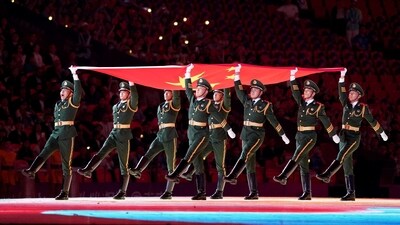 The Chinese&nbsp;flag&nbsp;is carried to be hoisted during the Asian Games Opening Ceremony&nbsp; (Reuters)