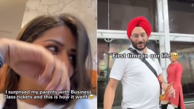 The image shows the daughter who surprised her parents with business class tickets. (Instagram/@ishpreetkay ) The image shows the daughter who surprised her parents with business class tickets. (Instagram/@ishpreetkay )