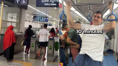 The image shows the YouTuber inside Bengaluru Metro. (Instagram/@fidias0) The image shows the YouTuber inside Bengaluru Metro. (Instagram/@fidias0)