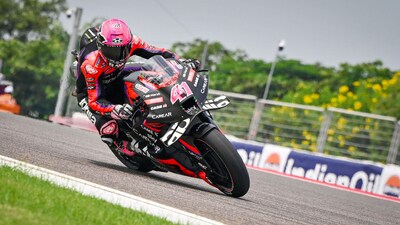 Aleix Espargaro, Spanish, Aprilia Racing, Aprilia (41) rider races during the practice session (MotoGP, Free Practice 1) at the Moto GP, Indian Grand Prix at the Buddh International Circuit, in Greater Noida (Hindustan Times) Aleix Espargaro, Spanish, Aprilia Racing, Aprilia (41) rider races during the practice session (MotoGP, Free Practice 1) at the Moto GP, Indian Grand Prix at the Buddh International Circuit, in Greater Noida (Hindustan Times)