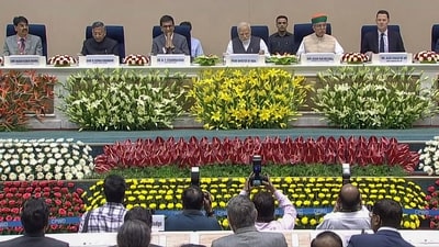 PM Modi, Chief Justice of India (CJI) Justice DY Chandrachud, Union Law Minister Arjun Ram Meghwal and others during the International Lawyers’ Conference 2023. (PTI) PM Modi, Chief Justice of India (CJI) Justice DY Chandrachud, Union Law Minister Arjun Ram Meghwal and others during the International Lawyers’ Conference 2023. (PTI)