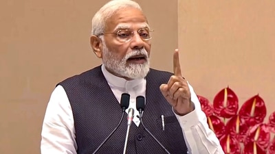 PM Modi addresses the International Lawyers’ Conference 2023 at Vigyan Bhawan in New Delhi. (PTI) PM Modi addresses the International Lawyers’ Conference 2023 at Vigyan Bhawan in New Delhi. (PTI)