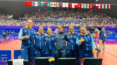 India women's TT team poses after securing spot in pre-quarters (SAI) India women's TT team poses after securing spot in pre-quarters (SAI)