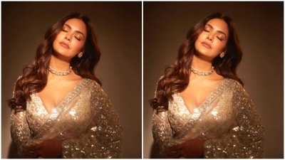 Esha Gupta earlier played muse for fashion designer Falguni Shane Peacock muse, elegantly showcasing a silver sequined saree from the designer's collection. (Instagram/@egupta) Esha Gupta earlier played muse for fashion designer Falguni Shane Peacock muse, elegantly showcasing a silver sequined saree from the designer's collection. (Instagram/@egupta)