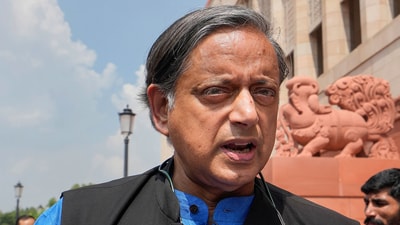 Congress MP Shashi Tharoor speaks with the media at the Parliament House during the special session, in New Delhi, Thursday. (PTI) Congress MP Shashi Tharoor speaks with the media at the Parliament House during the special session, in New Delhi, Thursday. (PTI)