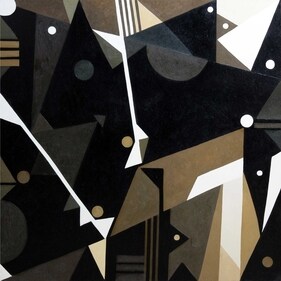 The 60×60 inch oil on canvas painting by Sanjay Bhattacharya who is known for creating geometrical illusions in his art. The 60×60 inch oil on canvas painting by Sanjay Bhattacharya who is known for creating geometrical illusions in his art.