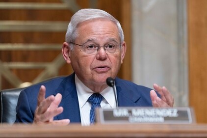 FILE - Sen. Bob Menendez, D-N.J., chair of the Senate Foreign Relations Committee speaks during Senate Foreign Relations Committee hearing on Capitol Hill, March 22, 2023, in Washington. Menendez and his wife have been indicted on charges of bribery. (AP Photo/Jose Luis Magana, File) (AP) FILE - Sen. Bob Menendez, D-N.J., chair of the Senate Foreign Relations Committee speaks during Senate Foreign Relations Committee hearing on Capitol Hill, March 22, 2023, in Washington. Menendez and his wife have been indicted on charges of bribery. (AP Photo/Jose Luis Magana, File) (AP)