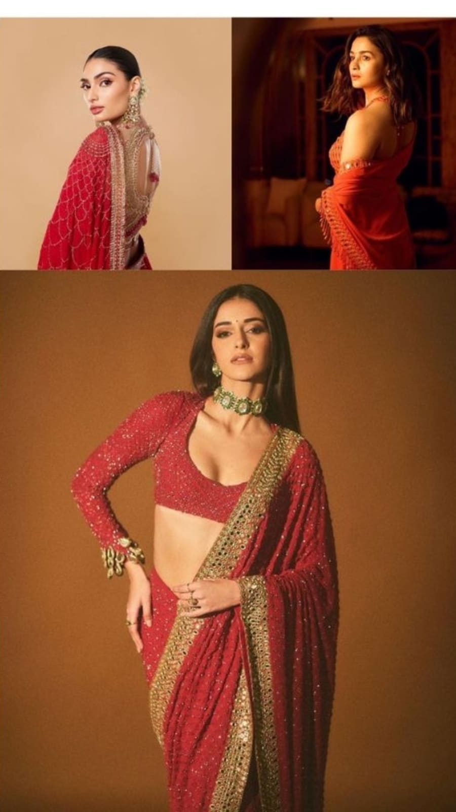alia_bhatt_ananya_panday_athiya_shetty_red_saree
