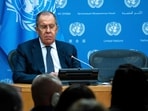 Russian Foreign Minister Sergey Lavrov holds a press conference during the United Nations General Assembly (UNGA) at the United Nations headquarters on September 23, 2023.