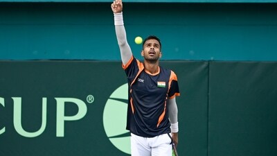 The fifth seed Nagal, who had got a first round bye, needed just 45 minutes to dispatch his opponent 6-0 6-0. (Photo by Deepak Gupta/Hindustan Times)