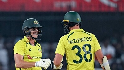 Australia collapsed to 140/8 after which Sean Abbott and Josh Hazlewood surprisingly put up 77 runs off just 44 balls for the ninth wicket. Abbott scored 54 in 36 and Australia were eventually all out for 217.&nbsp; (AFP)