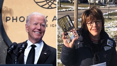 Sharon Sweda (R), the leader of the Democratic Party in Lorain County in Ohio bluntly said that death is "imminent" for elderly people like Joe Biden (L) (AP Photo/Manuel Balce Ceneta, Chairwoman Sharon Sweda/Facebook) Sharon Sweda (R), the leader of the Democratic Party in Lorain County in Ohio bluntly said that death is "imminent" for elderly people like Joe Biden (L) (AP Photo/Manuel Balce Ceneta, Chairwoman Sharon Sweda/Facebook)