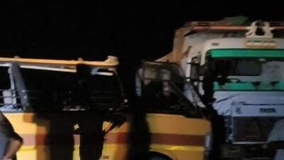 School bus collided with truck parked on the Bharatmala highway in Rajasthan Barmer, police said (HT Photo)
