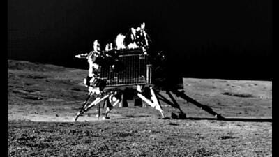 Vikram lander, as captured by cameras on board the rover, on the Moon’s surface. (ISRO) Vikram lander, as captured by cameras on board the rover, on the Moon’s surface. (ISRO)