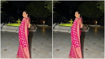 In statement silver earrings and a bracelet from the house of Anita Dongre Pinkcity, Karisma further accessorised her look for the day. "Starry nights in the city of Nawabs," Karisma captioned her pictures. (Instagram/@therealkarismakapoor) In statement silver earrings and a bracelet from the house of Anita Dongre Pinkcity, Karisma further accessorised her look for the day. "Starry nights in the city of Nawabs," Karisma captioned her pictures. (Instagram/@therealkarismakapoor)