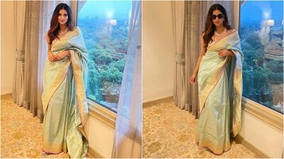 Harnaaz Sandhu stuns in mint green tissue silk saree, sets festive fashion goals (Instagram/@harnaazsandhu_03) Harnaaz Sandhu stuns in mint green tissue silk saree, sets festive fashion goals (Instagram/@harnaazsandhu_03)