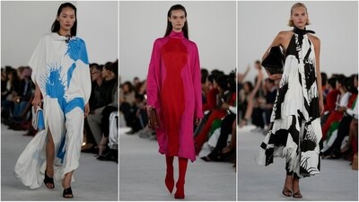 A model wears a creation as part of the Ferragamo women's Spring Summer 2024 collection presented in Milan, Italy, on Saturday. (AP photo) A model wears a creation as part of the Ferragamo women's Spring Summer 2024 collection presented in Milan, Italy, on Saturday. (AP photo)