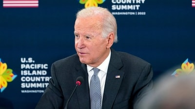 US President Joe Biden speaks during the first US-Pacific Island Country Summit at the State Department in Washington. (AP)