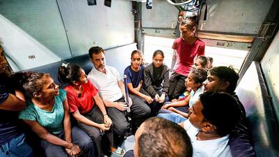 Congress leader Rahul Gandhi travels in a train, in Bilaspur, Monday (PTI) Congress leader Rahul Gandhi travels in a train, in Bilaspur, Monday (PTI)