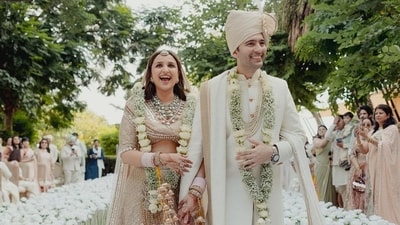 Parineeti Chopra and Raghav Chadha at their wedding in Udaipur on Sunday. Parineeti Chopra and Raghav Chadha at their wedding in Udaipur on Sunday.